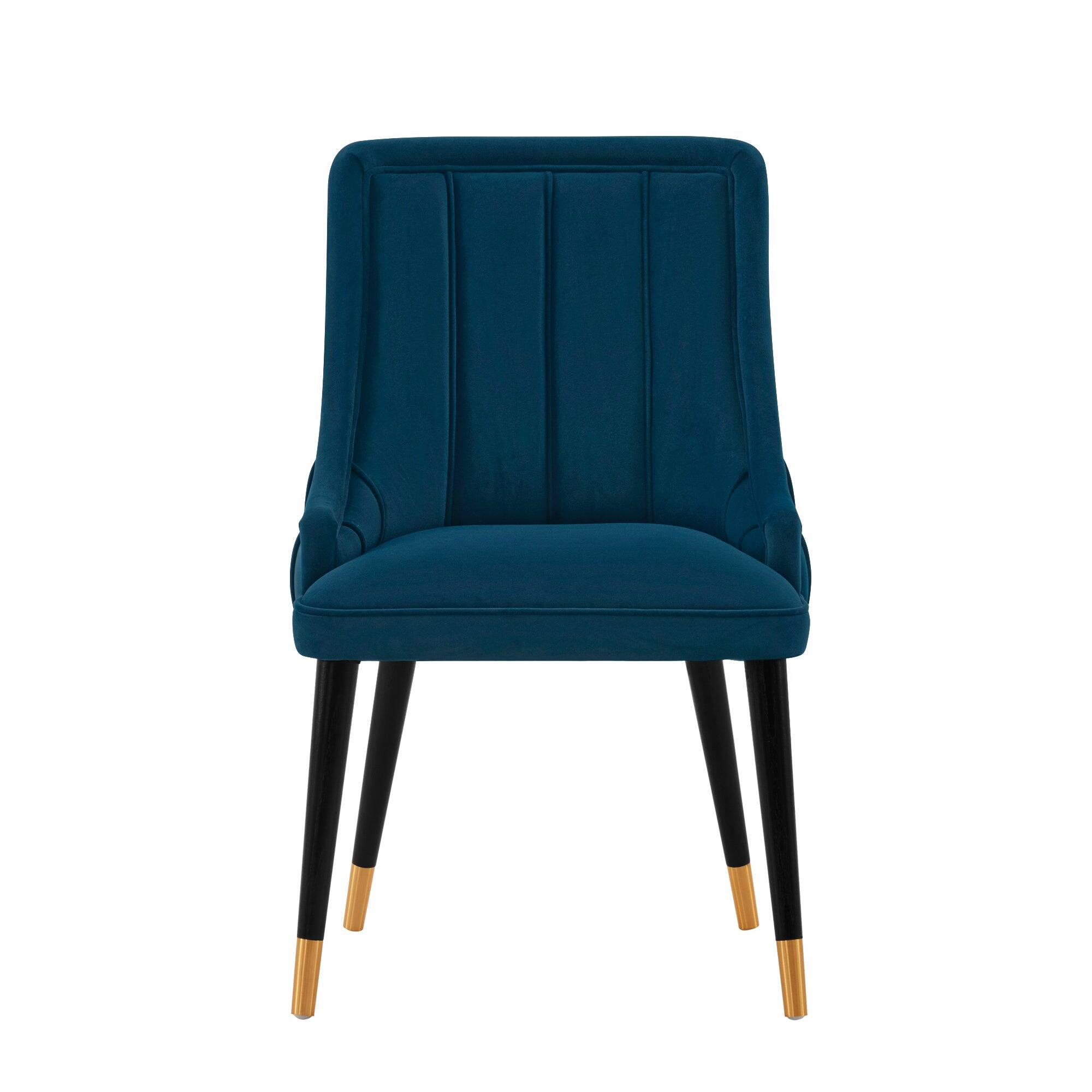 Front. Manhattan Comfort - Eda Modern Wood Upholstered Dining Chair - Midnight Blue.