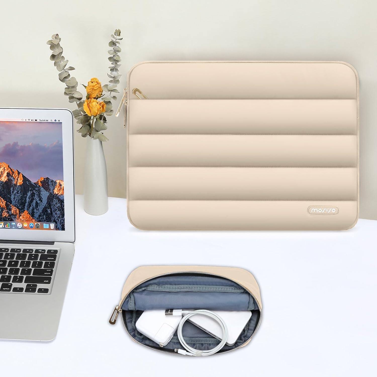 Alt View 1. mosiso - Puffy Laptop Sleeve 13-13.3 inch for MacBook Air 13 13.6 M4 M3 M2 M1/Pro 13/Pro 14, HP Dell ASUS Lenovo - Apricot.