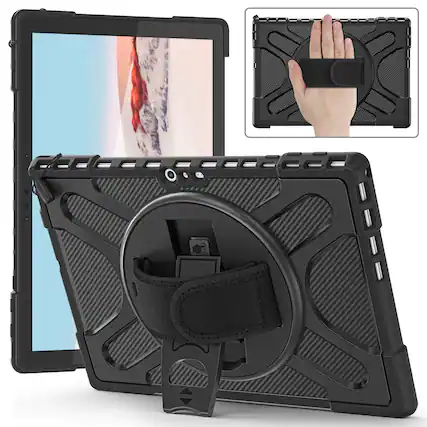 Front. Dteck - Case for 12.3" Microsoft Surface Pro 7+, Pro 7, Pro 6, Pro 5, Pro LTE,Shockproof Rugged Case with Hand Strap Stand - Black.