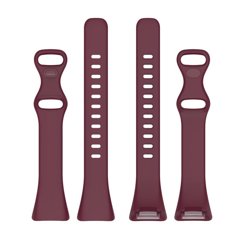 Left. StrapsCo - Slim Active Band Silicone Rubber Watch Strap For Fitbit Charge 6 - Sangria Red.