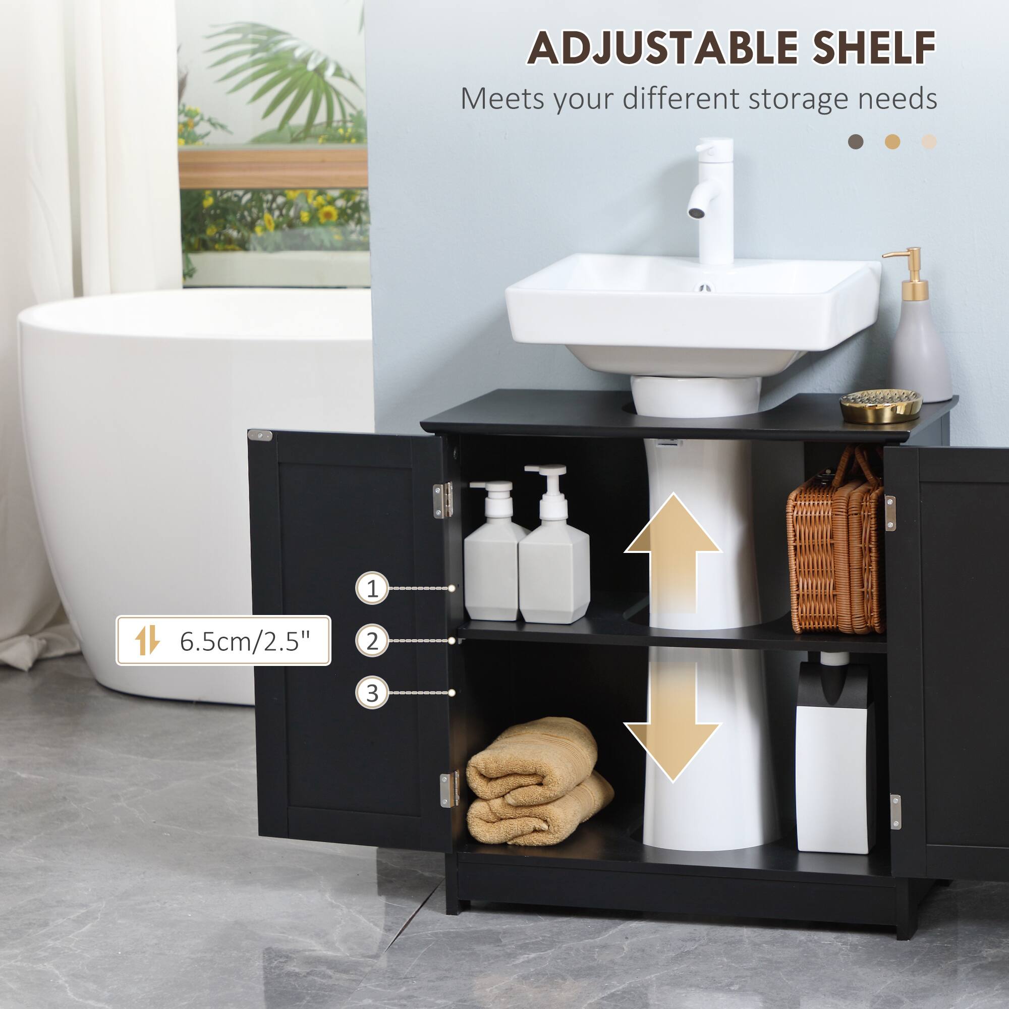 ADJUSTABLE SHELF
Meets your different storage needs
1 6.5cm/2.5"
2 3