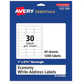 Avery - Matte Rectangle Labels, 1" x 2-5/8", 1,200ct - White