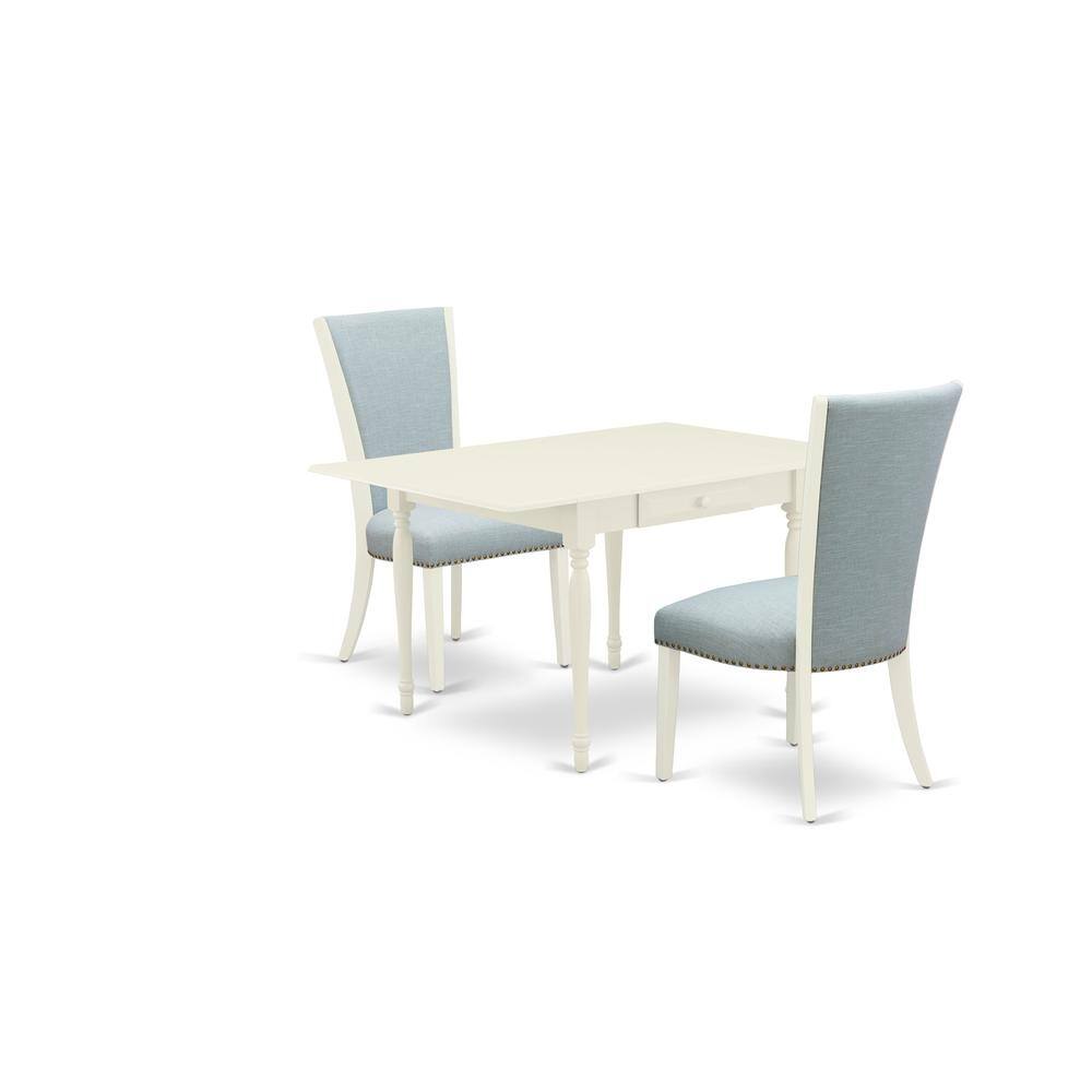 Left. East West Furniture - East-West Furniture MZVE3-LWH-15 - A dinette set of two wonderful indoor dining chairs with Linen Fabric Baby Blue - Linen White.