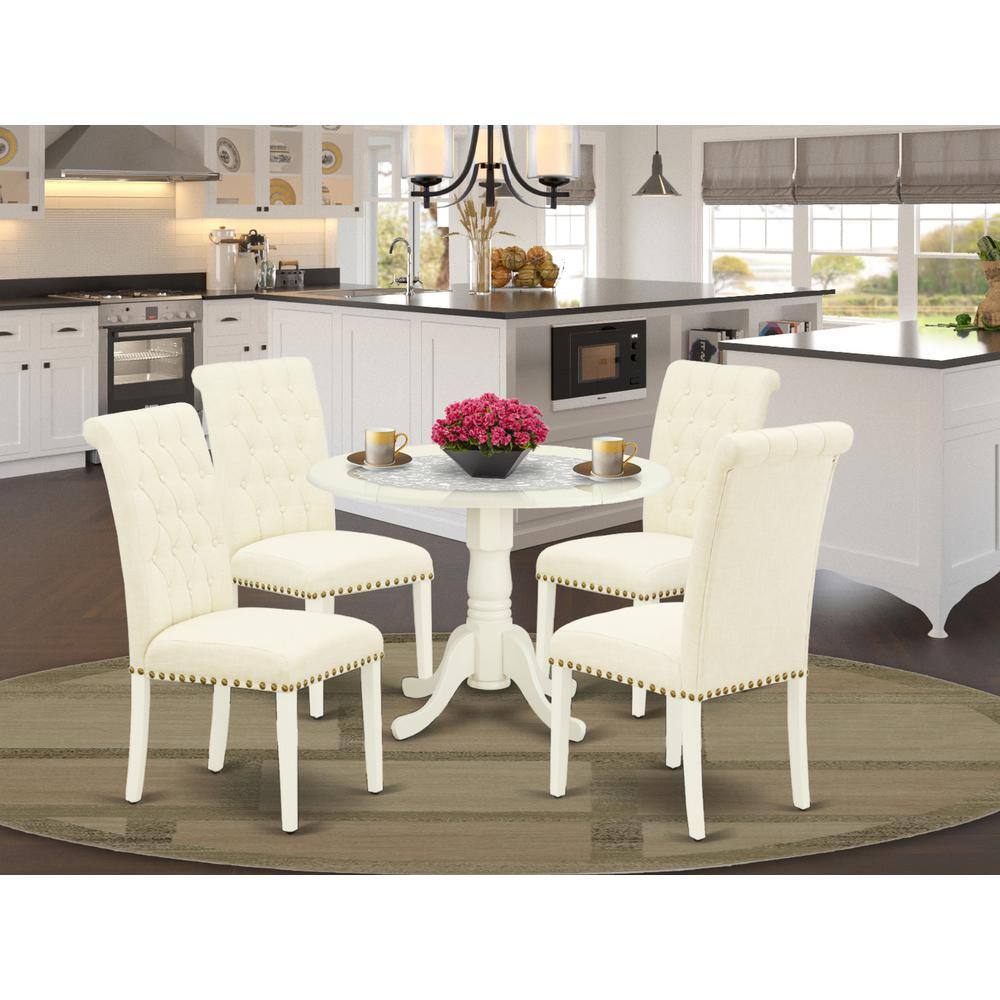Left. East West Furniture - Dining Room Set Linen White - Brown.