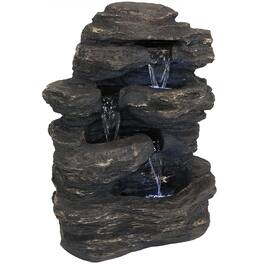 Sunnydaze - Polystone Rock Falls Waterfall Fountain with LED Lights - 24 in - Gray
