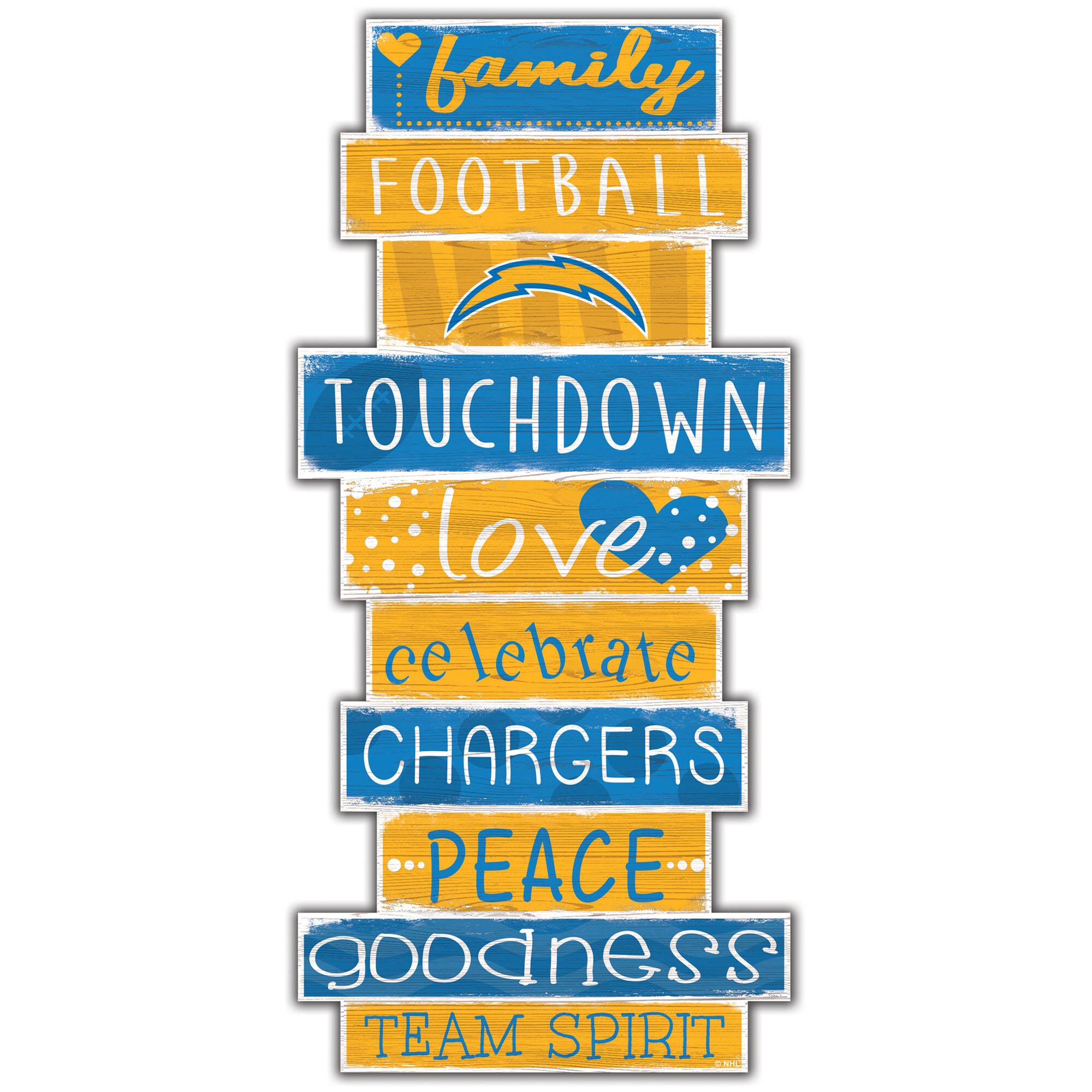 - Family
- Football
- Touchdown
- Love
- Celebrate
- Chargers
- Peace
- Goodness
- Team Spirit