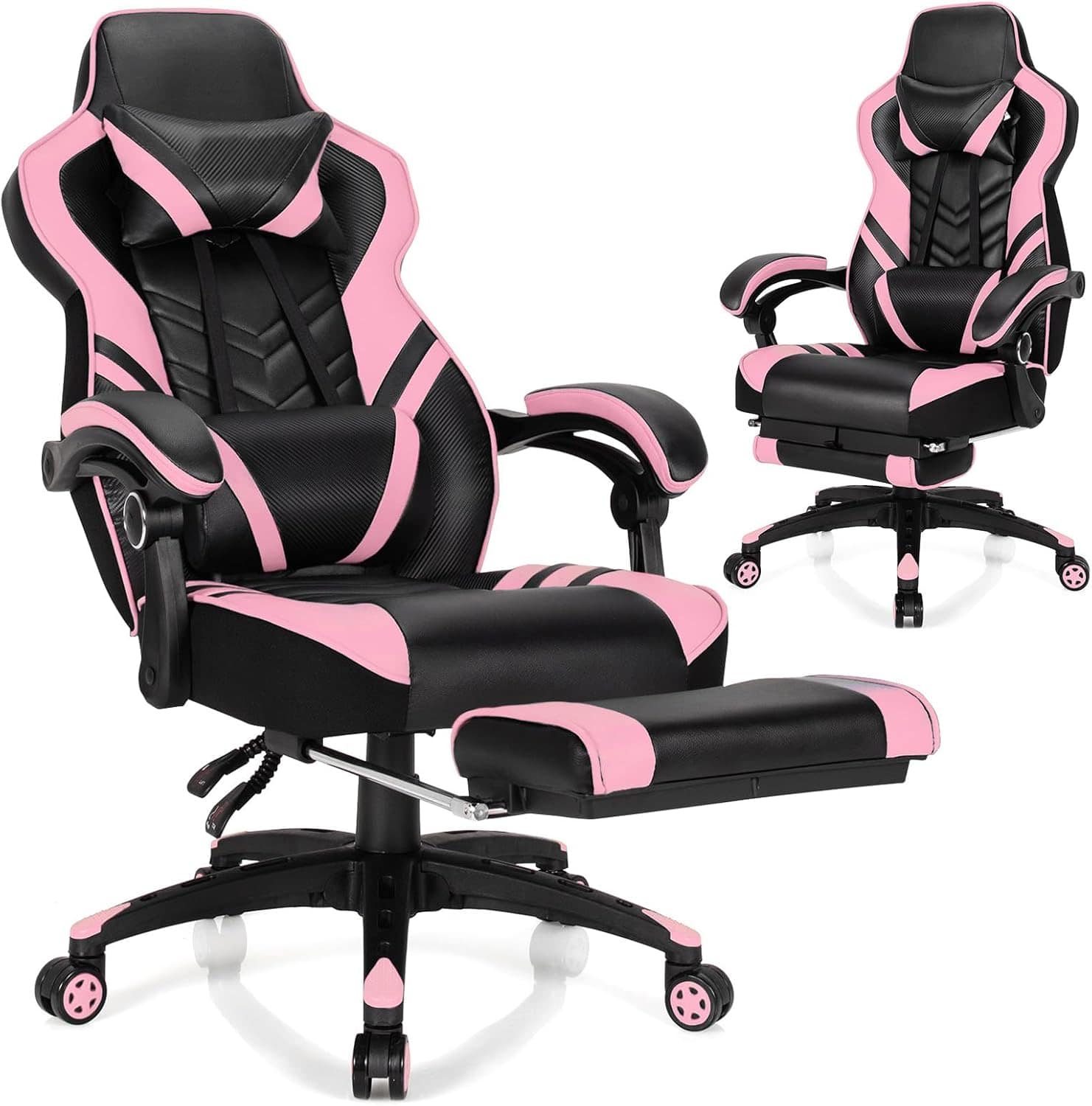 Costway - Office Computer Desk Chair Gaming Chair Adjustable Swivel w/Footrest - Pink