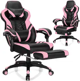 Costway - Office Computer Desk Chair Gaming Chair Adjustable Swivel w/Footrest - Pink