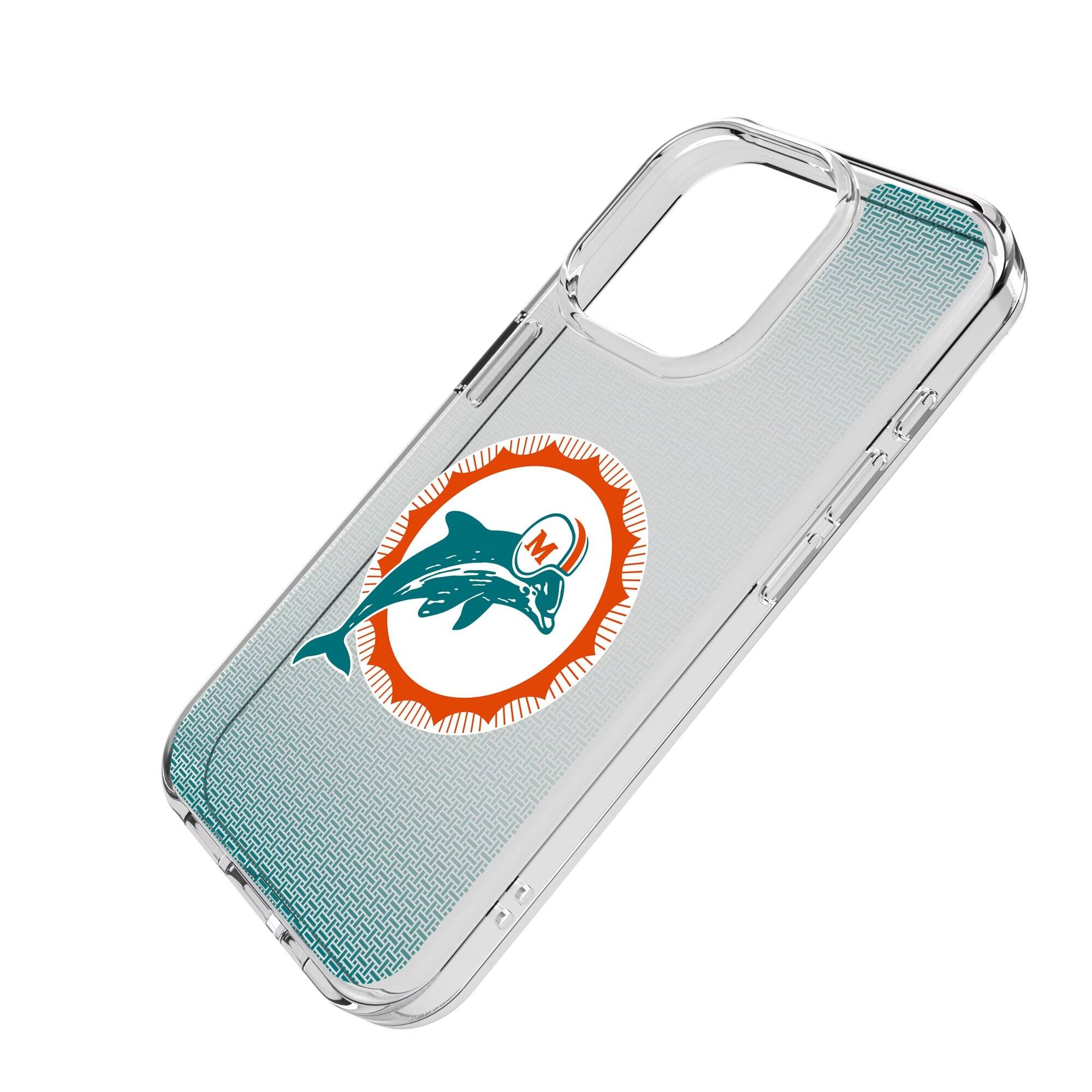 Alt View 1. Keyscaper - Miami Dolphins Linen Logo iPhone Clear Case - 16e - Multicolor.