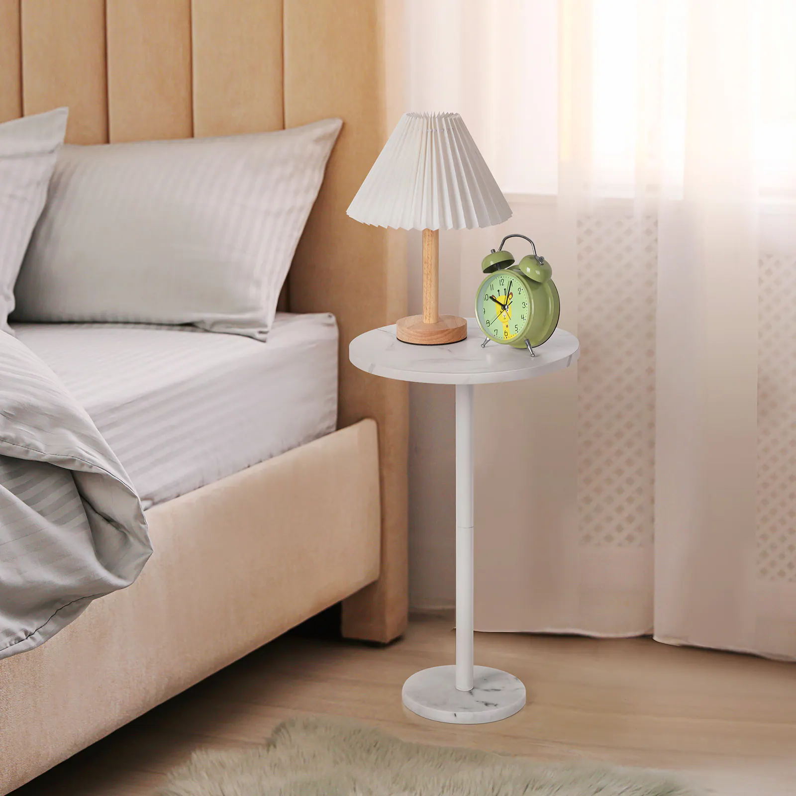 Alt View 1. Oumilen - Marble Round Side Table for Small Spaces, White - White.