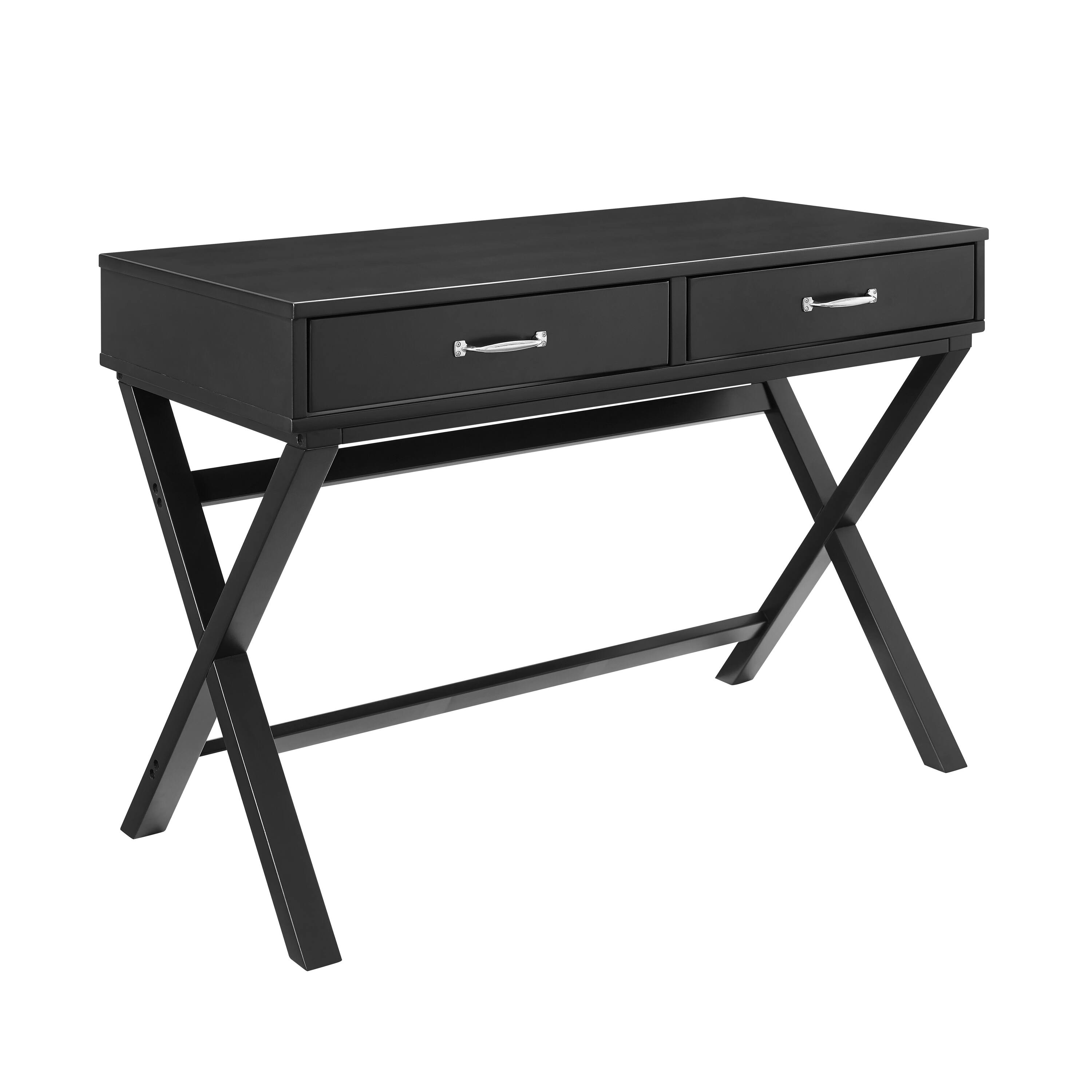 Front. Linon Home Décor - Pierce 2-Drawer Campaign-Style Desk - Black.