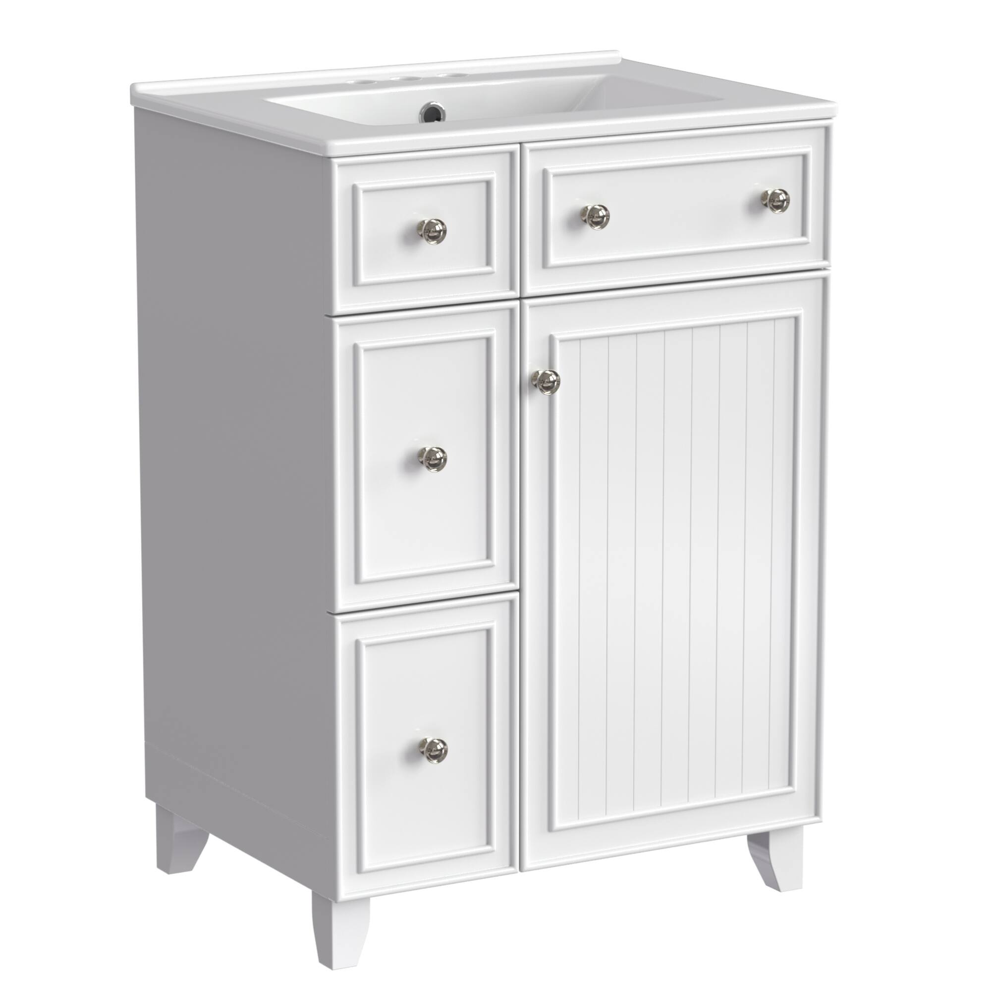 Alt View 7. ELEMENT ACE - Compact 24-Inch Bathroom Vanity Cabinet with Ceramic Sink and Ample Storage Space - White.