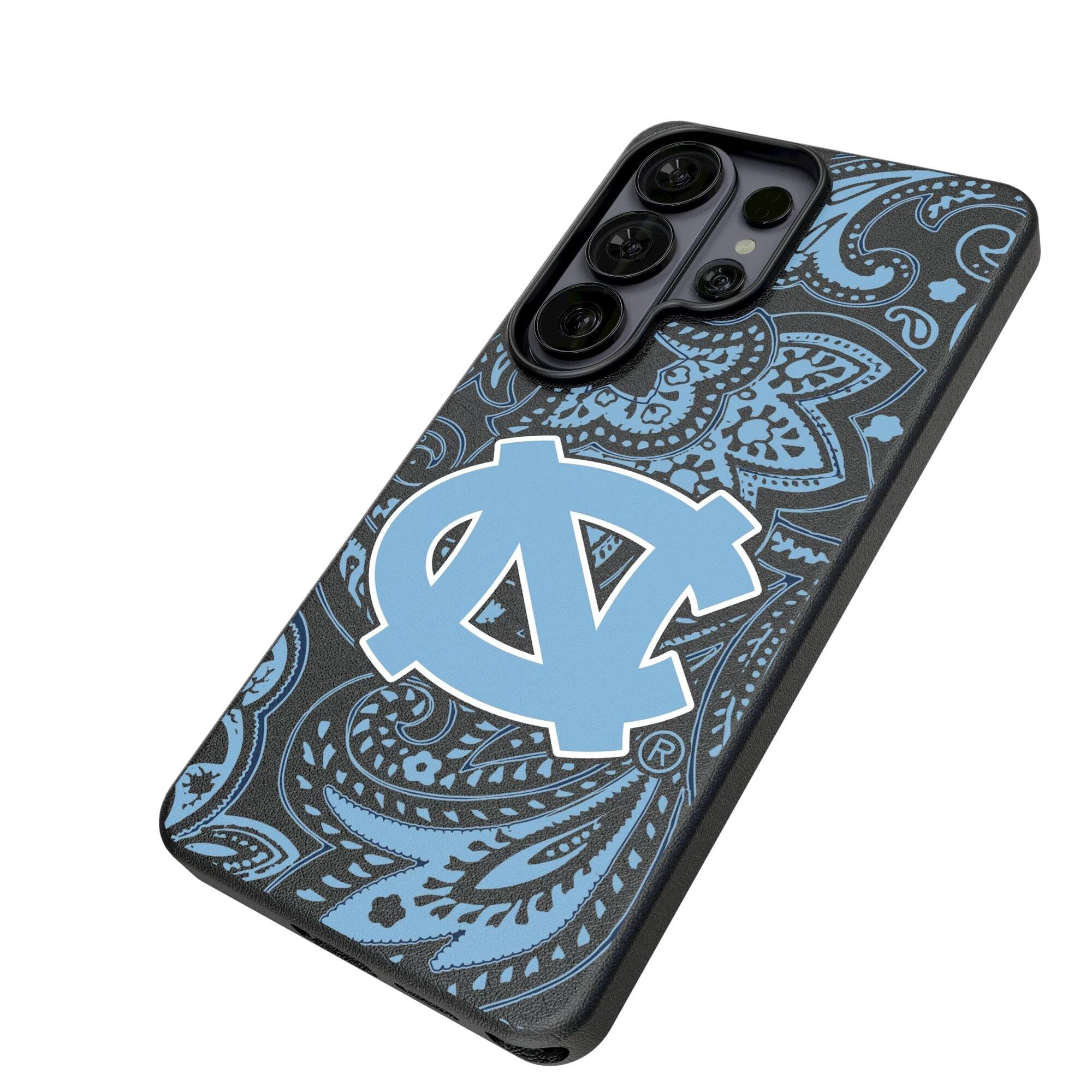 Alt View 1. Keyscaper - North Carolina Tar Heels Paisley Galaxy Magnetic Bump Case - S25 Ultra - Black.