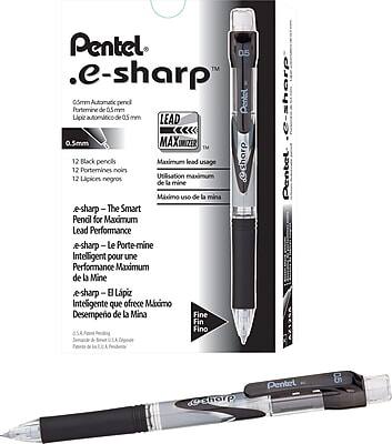 Pentel e-sharp 0.5mm  
5.0mm Automatic pencil  
LEAD MAXIMIZER™  
12 Black pencils  
Maximum lead usage  
e-sharp - The Smart Pencil for Maximum Lead Performance  
e-sharp - Le Porte-mine Intelligent pour une Performance Maximum de la Mine  
e-sharp - El Lápiz Inteligente que ofrece Mínimo Desempeño de la Mina  
Fine Fine Fino