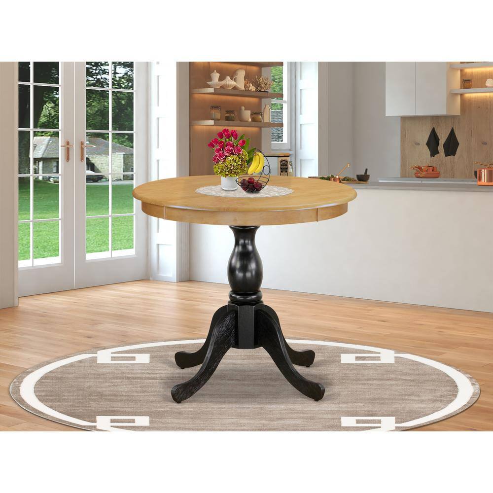 Angle. East West Furniture - East West Furniture Mid Century Dining Table - Oak Table Top and Black Pedestal Leg Finish - Multi-Color.