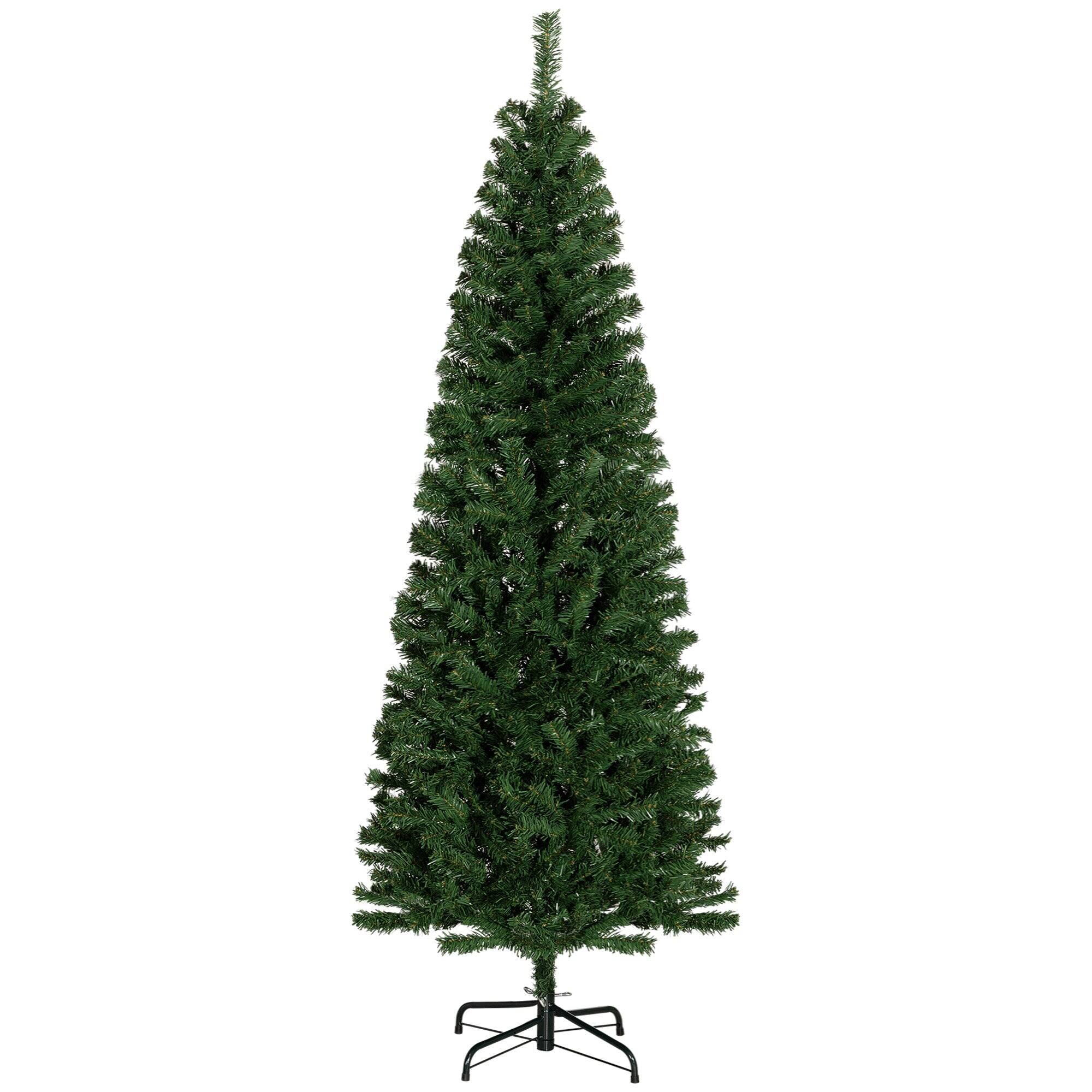 Boyel Living - 6ft Pencil Christmas Tree Slim Douglas Fir with Realistic Branches 618 Tips and Metal Base - Green