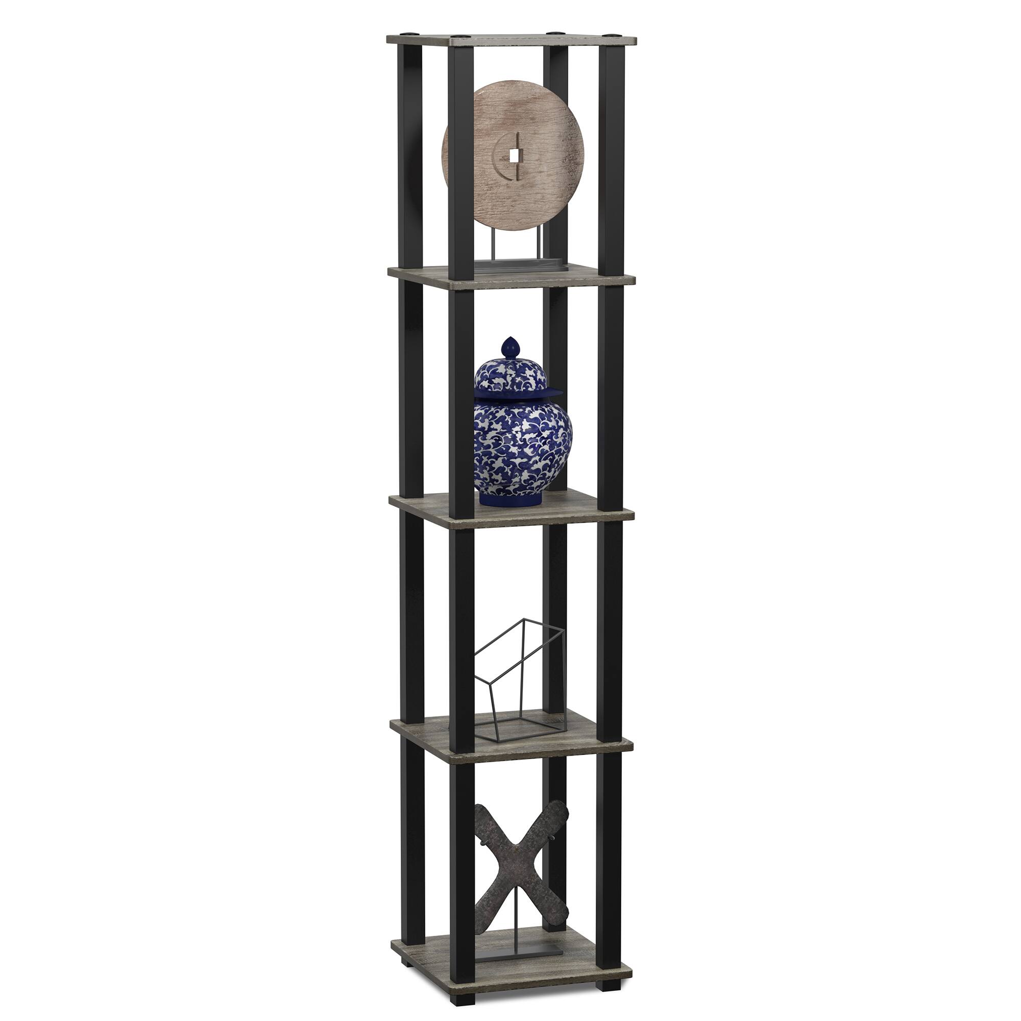 Alt View 3. Furinno - Turn-S-Tube 5-Tier Corner Square Rack Display Shelf with Square Tube, French Oak/Black - French Oak/Black.