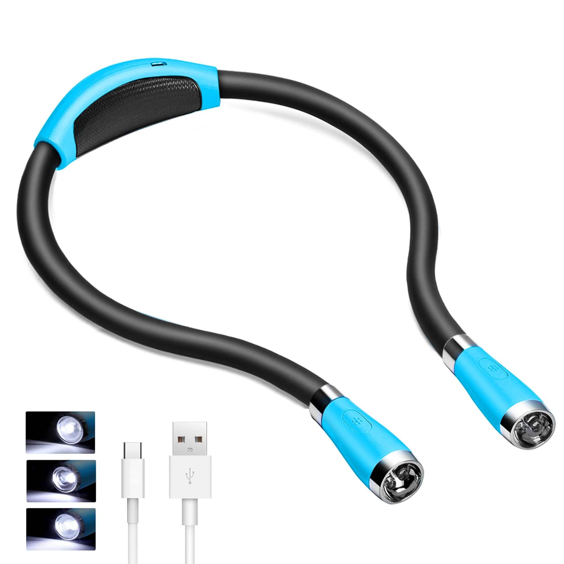 MAGICAL RUBS - Led Neck Book Light Usb-c Rechargeable Hands Free 4 Super Bright Bulbs 3 Adjustable Brightness For Reading In Bed Kni - Blue