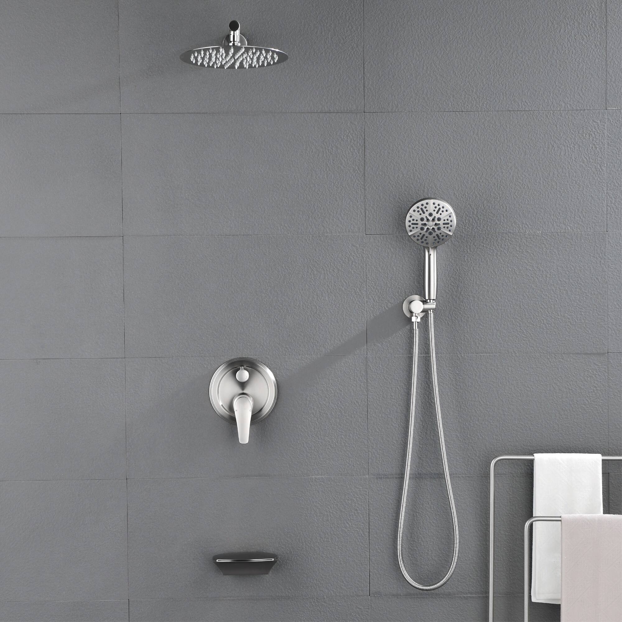 Alt View 1. Boyel Living - Brushed Nickel 10-Inch Rain Shower System Brass SUS304 3-Function Valve 7-Function Handheld cUPC - Brushed Nickel.