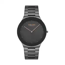 Obaku - Spejl Ash Men’s Watch, Stainless Steel Link Bracelet – Gun Dial - Black