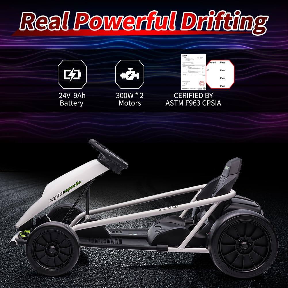 Alt View 2. GARVEE - 24V Outdoor Go-Kart for Kids – High-Power Electric Ride-On - White.