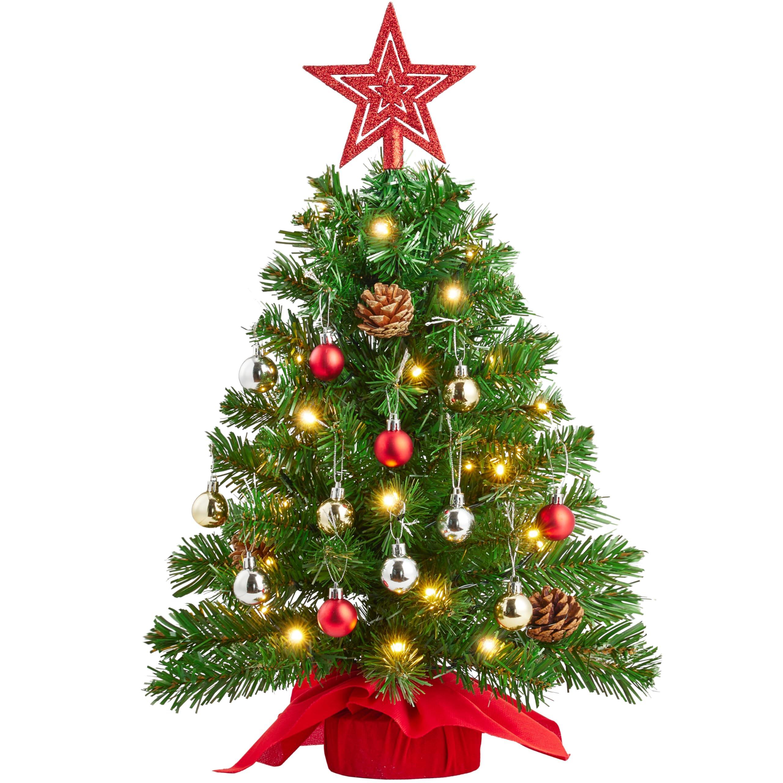 Stylel Star - Joiedomi 24"/2FT Mini Christmas Tree Tabletop Set with Clear LED Lights, Artificial Mini Christmas Tree with Star - Tree with red Tree Topper