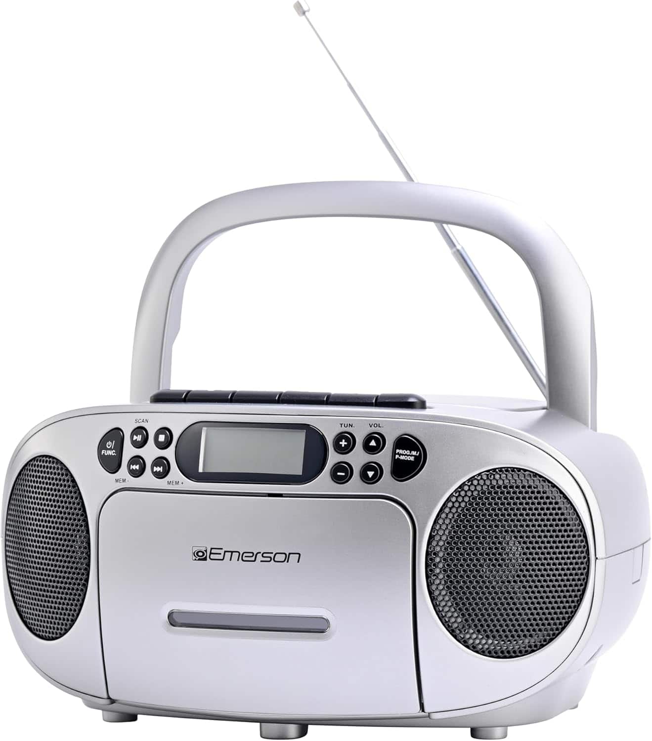 Emerson - Portable CD Player Boombox with Cassette Player Combo, Tape Recorder, AM/FM Radio, AUX Input, Black (EPB-3003 - Gray