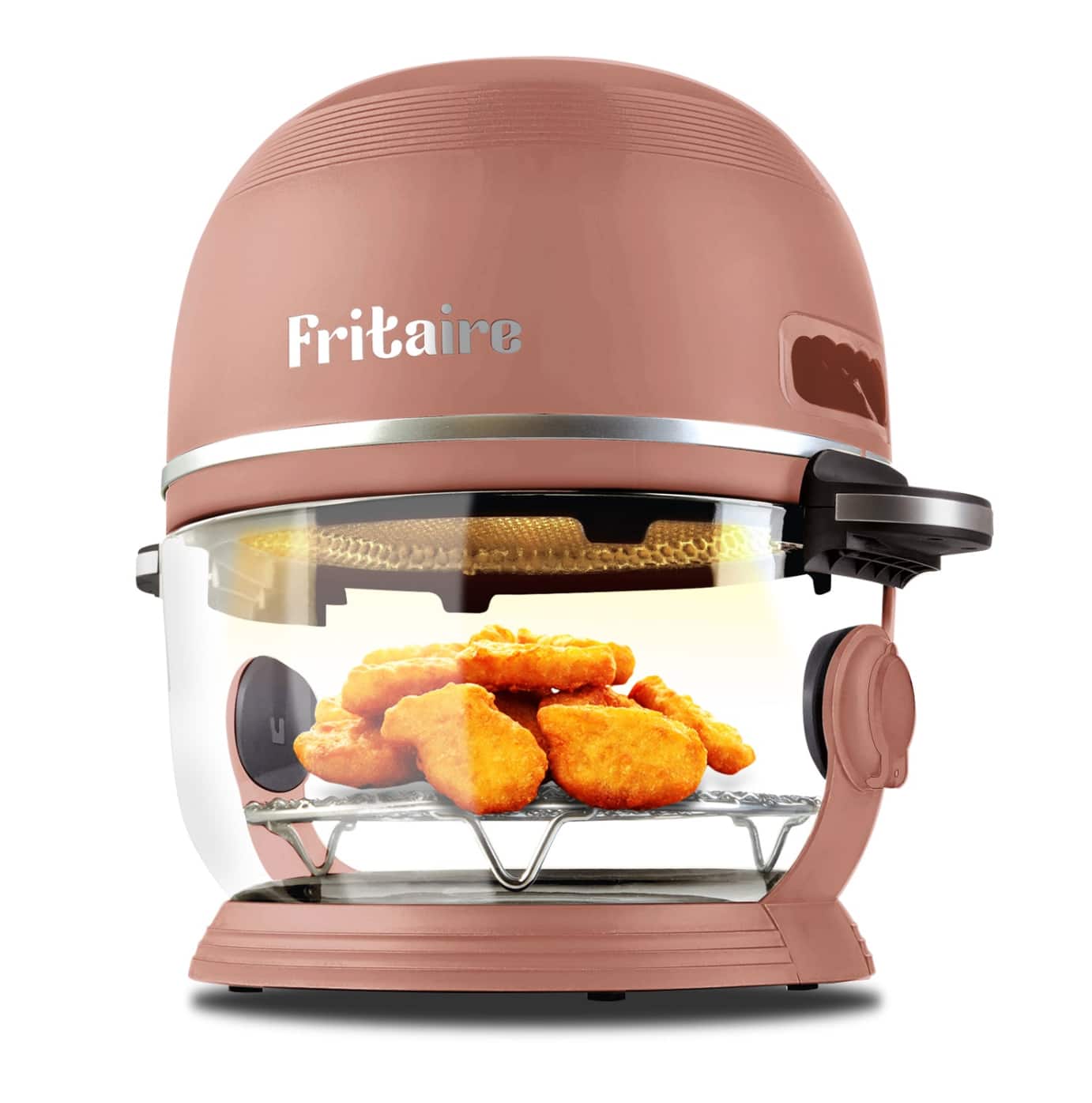 Fritaire - Non-Toxic Air Fryer - Glass Air Fryer, 5qt, Teflon-Free, PFOA- Free, w/ Accessories - Rotisserie and Tumbling Basket - Mauve Rose