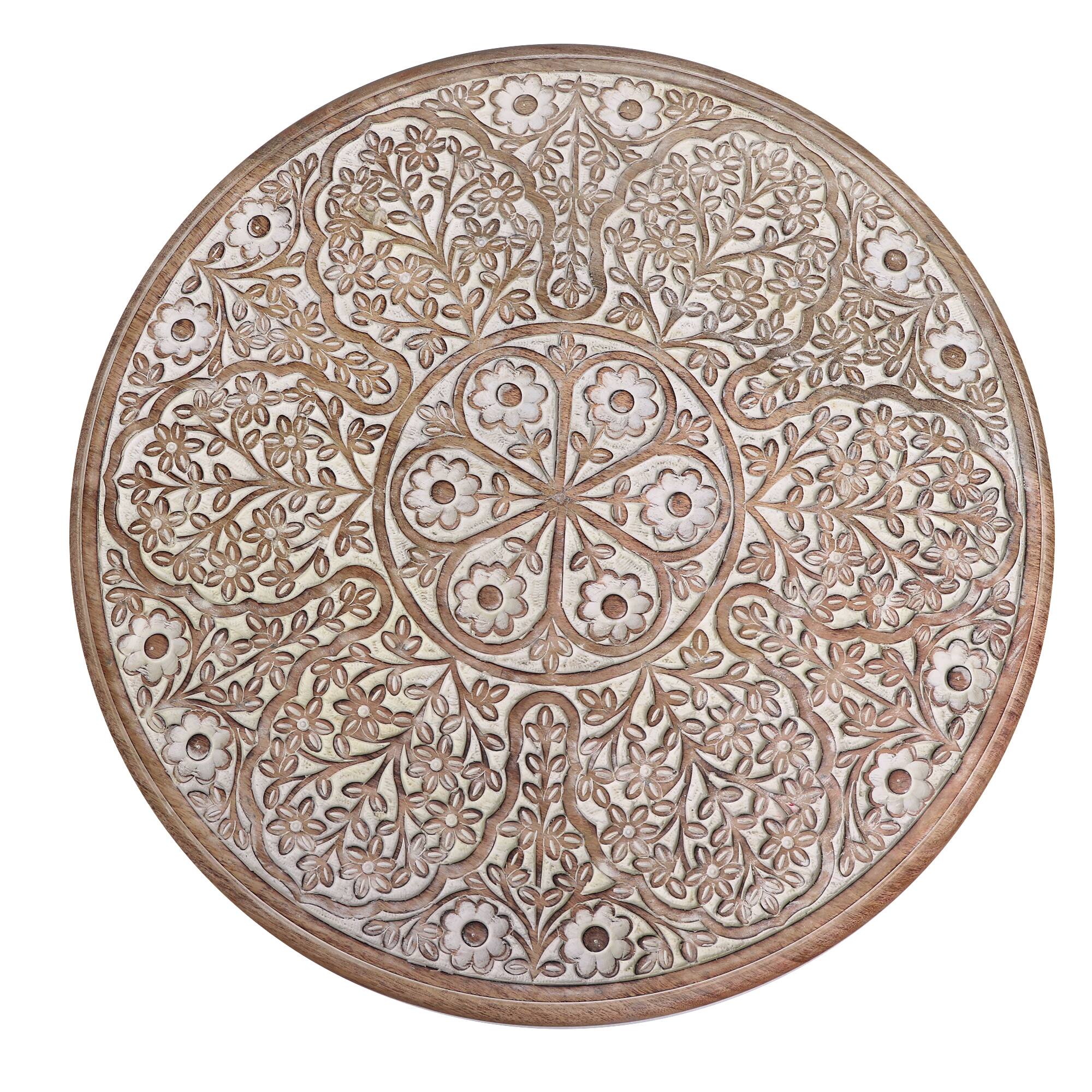 Alt View 2. Manhattan Lane - Mesh Cut Out Carved Mango Wood Octagonal Folding Table with Round Top - White and Brown.