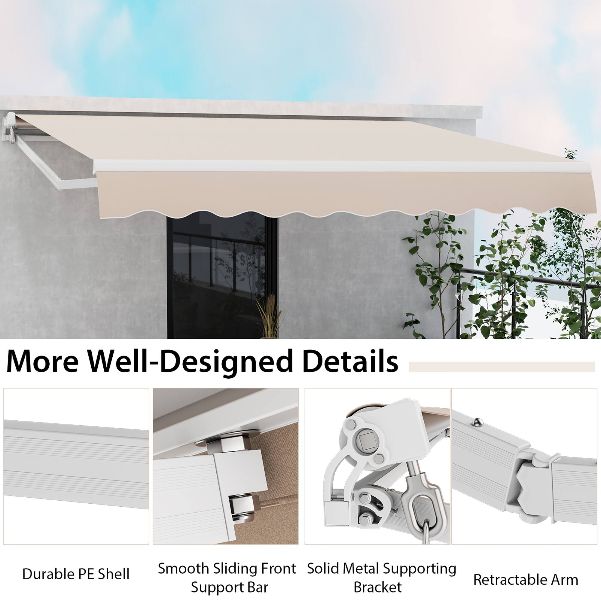 More Well-Designed Details

- Durable PE Shell
- Smooth Sliding Front Support Bar
- Solid Metal Supporting Bracket
- Retractable Arm