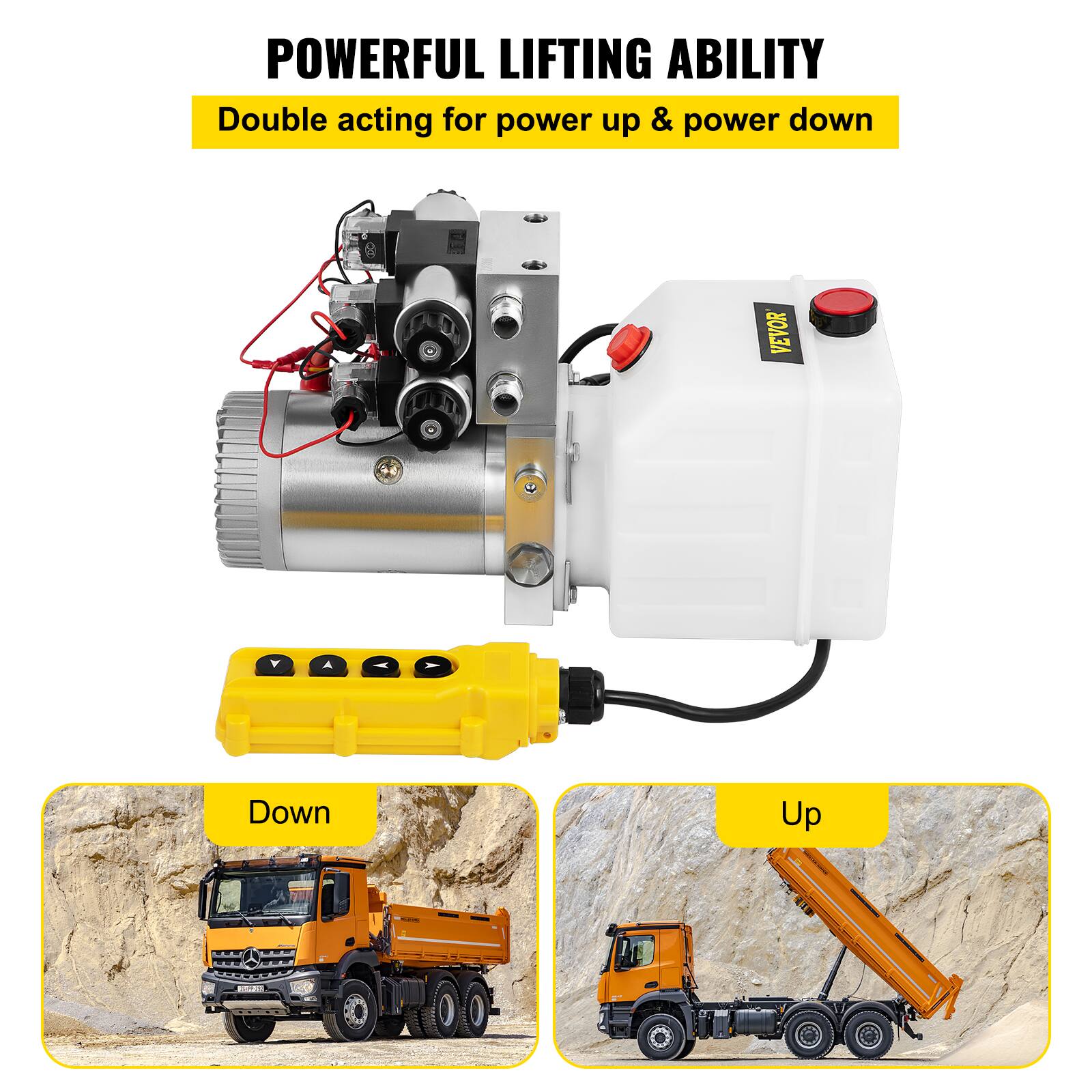 POWERFUL LIFTING ABILITY  
Double acting for power up & power down  

Down  
Up