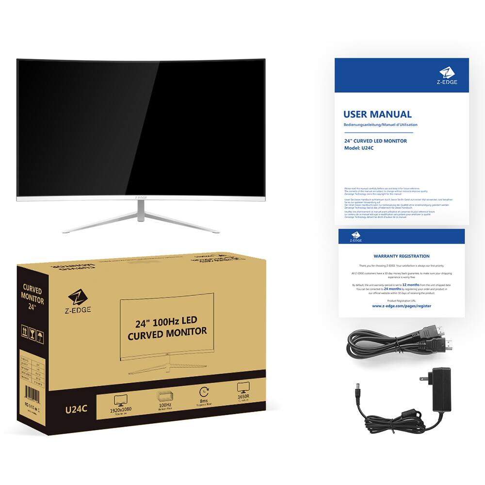 Z-EDGE USER MANUAL Bedienungsanleitung/Manuel - unbsation 24 CURVED LID MONITOR Model UJSC : - : - I I - A - - - : I / I - - - - - - - - - - - -  - - - - I - - - - - -  - - - - - : - - ete | : - - LT WARRANTY REGISTRATION - - hons ... - m - n CURVED MONITOR 24 i I 1 Z-EDGE 24" 100Hz LED CURVED MONITOR - - - . - - - - - - - - ! - - - - - - - - D oa - - - I - - - - .. mant - - - - - - - - www.a-edge.com/pages/register RITMS U24C 1920x2080 B00HZ Ses S65OR