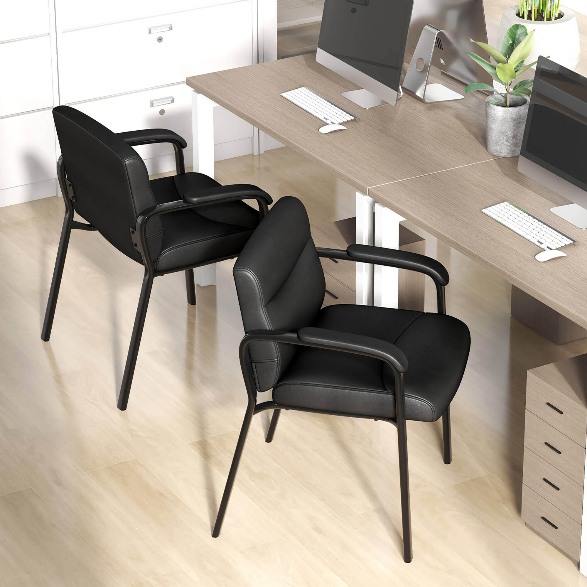 Alt View 5. Gymax - Gymax Set of 8 Waiting Room Chair No Wheels w/ Padded Armrests Guest Chair for Meeting - Black.