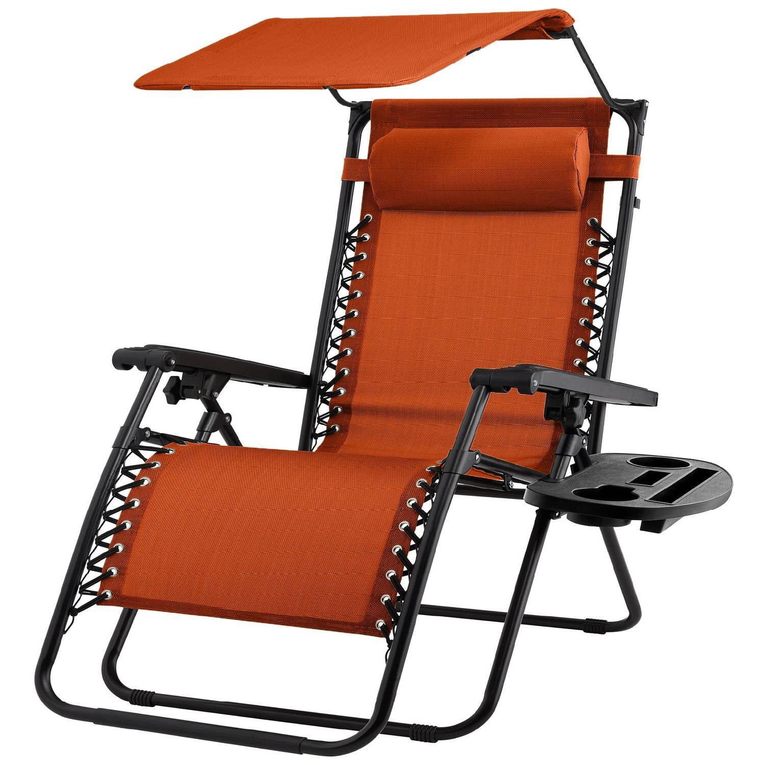 Hivvago - Zero Gravity Folding Reclining Patio Lounge Chair with Canopy Sun Shade - Orange