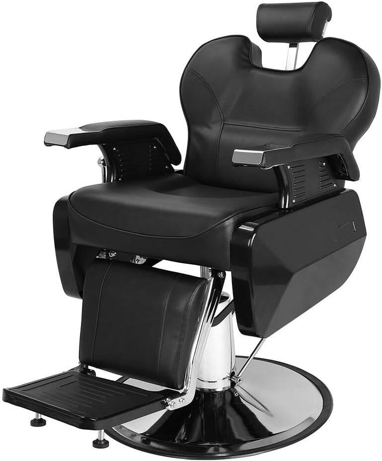 Angle. Winado - Heavy Duty Hydraulic Recline Barber Chair Barbershop Equipment with Adjustable Headrest & Footrest for Beauty Salon Spa - Black.