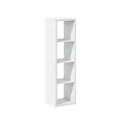 Front. FurniFact - White Wood 4 Cube Storage Organizer with Open Back Vertical Cube Storage - White.