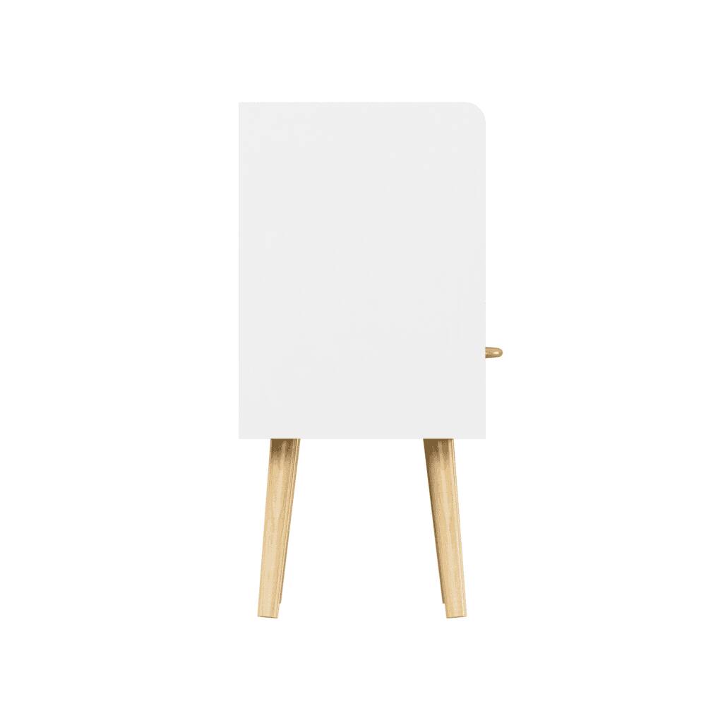 Back. Kadyn - Two-Tier Bedside Table with Fabric Drawer for Kids or Adults - White - White.