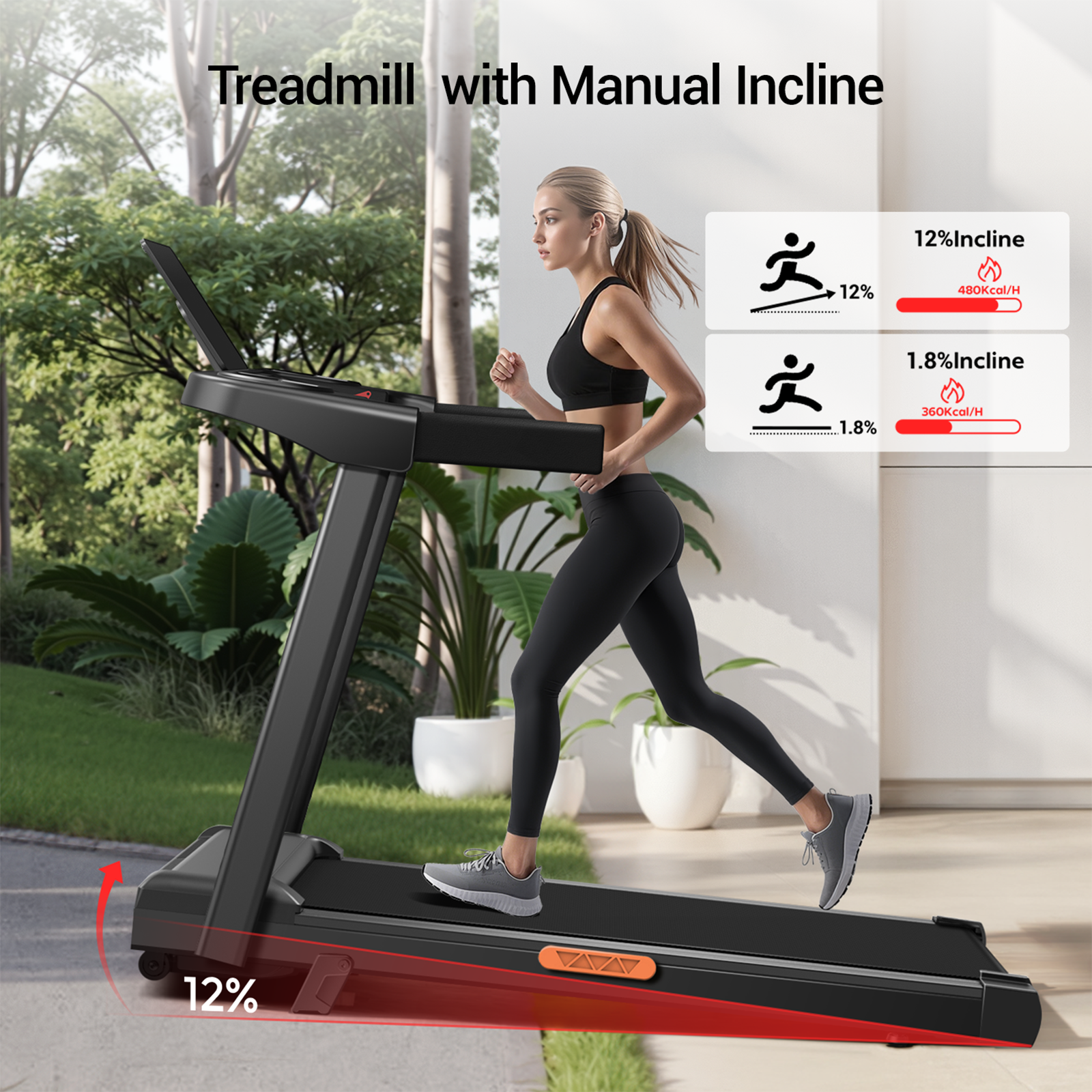 Treadmill with Manual Incline

12% Incline
480 Kcal/H

1.8% Incline
360 Kcal/H