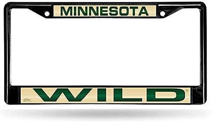 Rico Industries- Minnesota Hockey Wild Black Metal License Plate Frame Holder- Multi