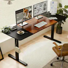 Forest'nSky - 55" Electric Height Adjustable Standing Desk, Lift-up Gaming & Office Computer Table,Black&Brown - Black Brown