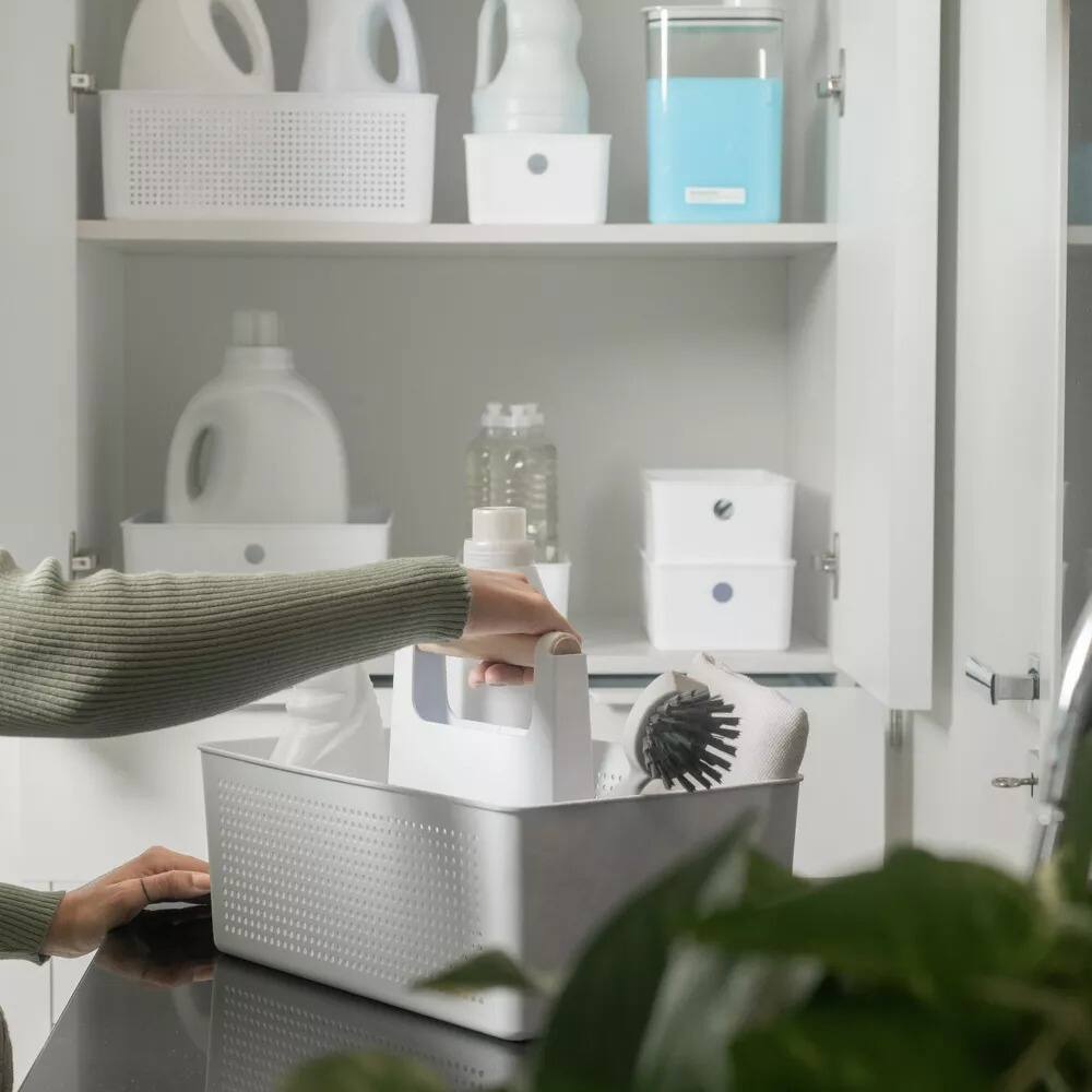 Alt View 2. OU - OU 8-Piece Home Cleaning Tools Set – Silicone Squeegee, Scrub Brushes, Organizer Caddy & More.