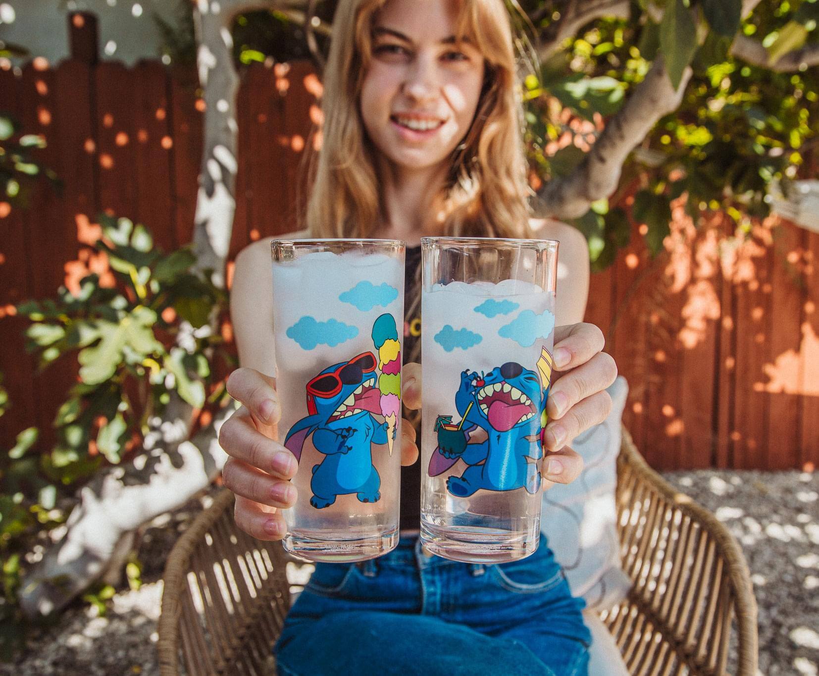 Alt View 10. Silver Buffalo - Disney Lilo & Stitch Beach Day 10-Ounce Tumbler Glasses | Set of 4 - Blue.