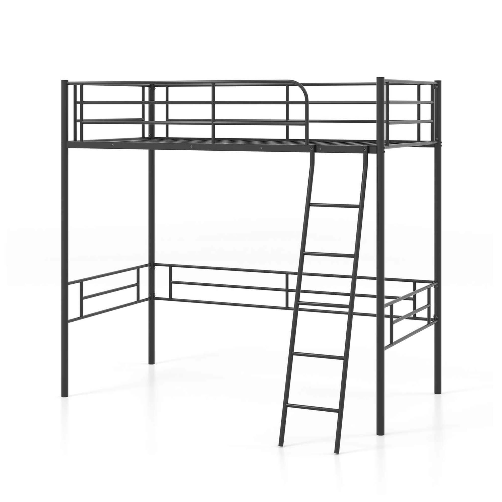 Alt View 9. Costway - Costway Twin Metal Loft Bed Frame with Ladder Loft Bed with Safety Guardrails - Black.