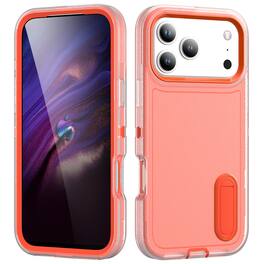 UUCOVER - Dual Layer Protective Case for Apple iPhone 17 Pro Max with Hidden Kickstand, Raised Edge Protection Drop-proof Cover - Clear+Orange