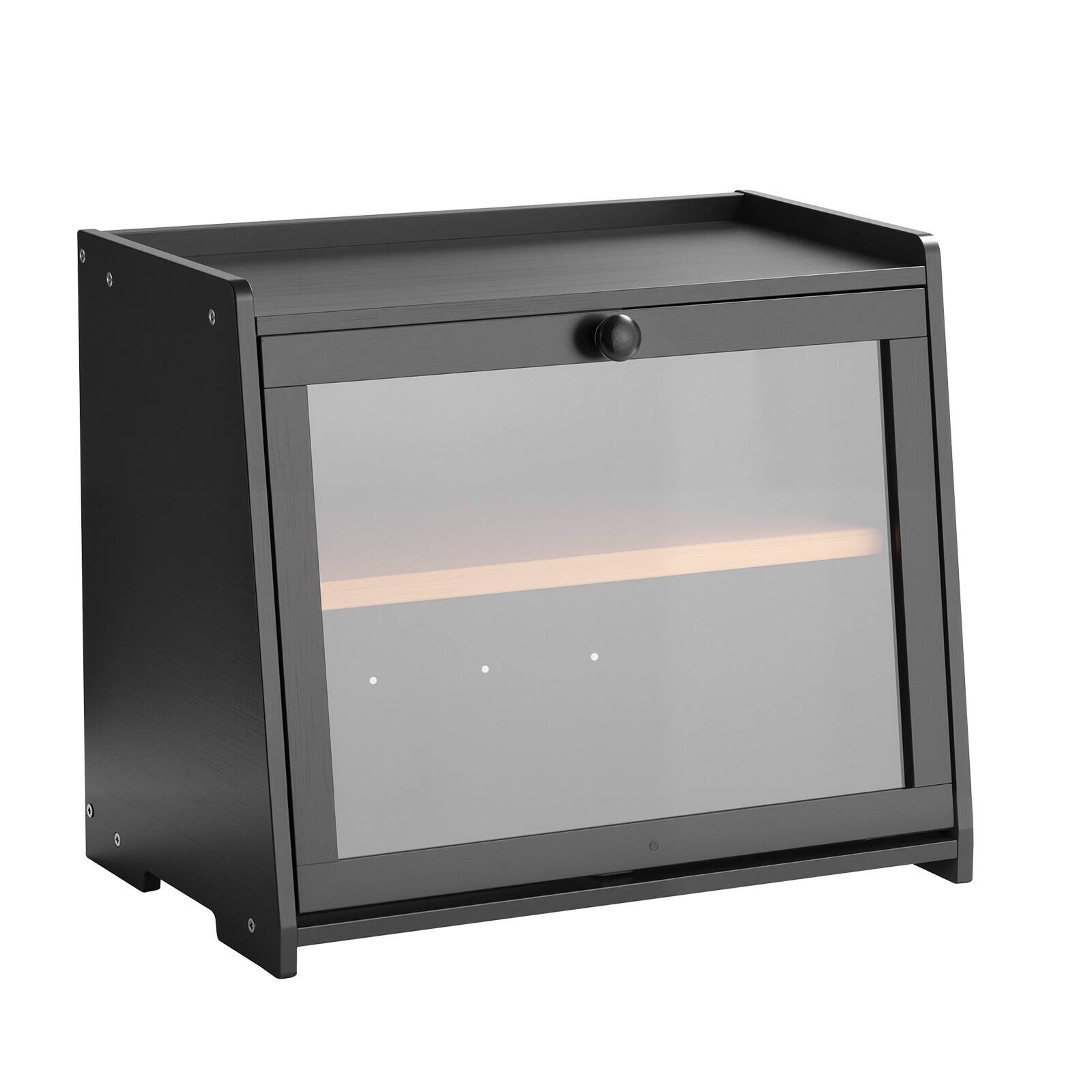 Alt View 5. VEVOR - Double Layer Bread Box for Kitchen Counter, Large Capacity Bamboo Bread Storage Container, Farmhouse Wooden Breadbox - Black.