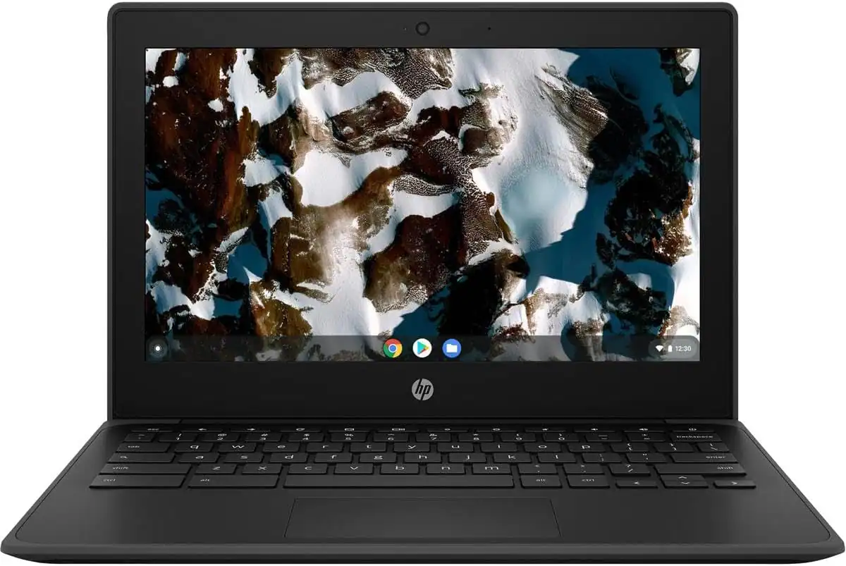 Front. HP - HP Chromebook 11 G9 EE 11.6" Non-Touch 4GB RAM 32GB eMMC Jet Black - Jet Black.
