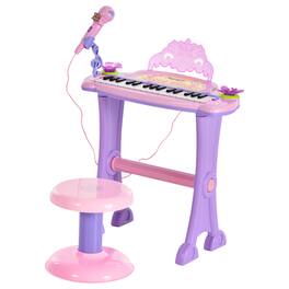 Qaba - 32-Key Princess Electronic Toy Piano for Kids, Educational Keyboard Piano with Stool, MP3, Record, Flashing Lights