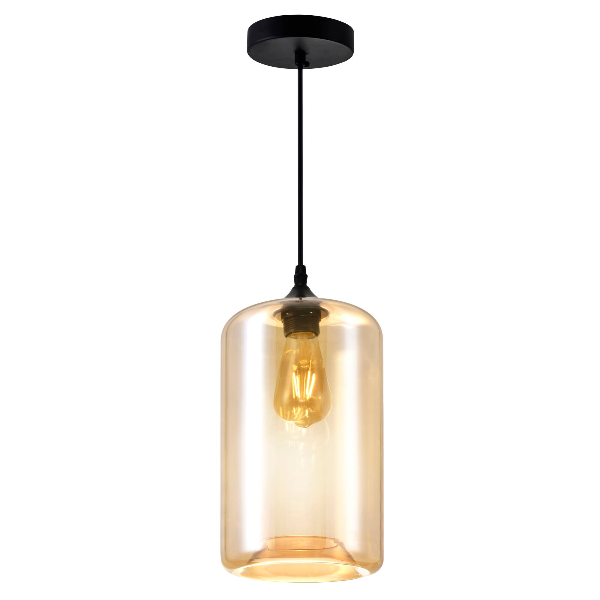 Left. CWI Lighting - Glass 1 Light Down Mini Pendant With Cognac Finish - Black.