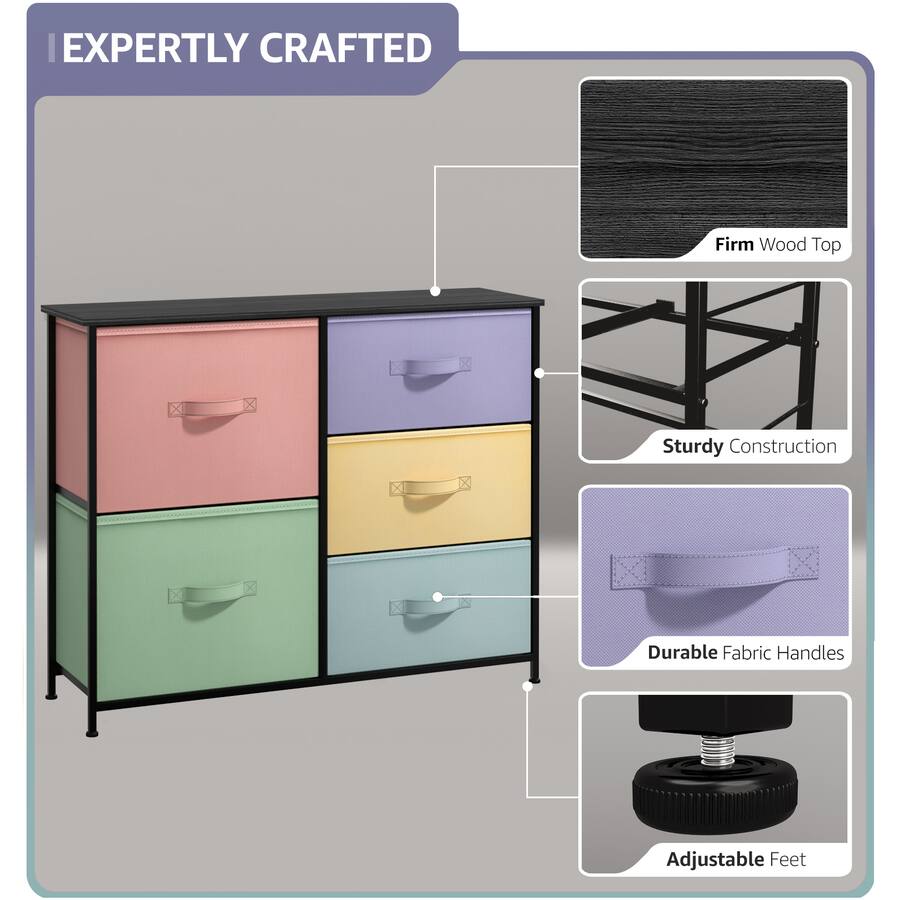 Colorfull Pastel Frame Sorbus Kids Dresser with 5 Drawers, Storage Chest Organizer Unit with ...