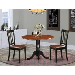 East West Furniture - Dining set - 3 Pcs with 2 Wood Chairs - Black & Cherry